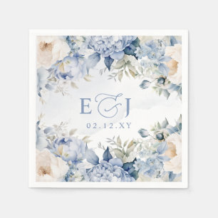 Elegant Modern Botanical Dusty Blue Floral Wedding Napkin