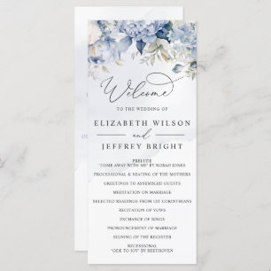 Elegant Modern Botanical Dusty Blue Floral Wedding Programme