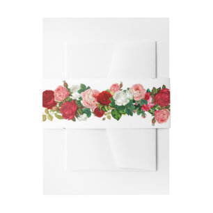 Elegant Modern Botanical Green Red Burgundy Flower Invitation Belly Band