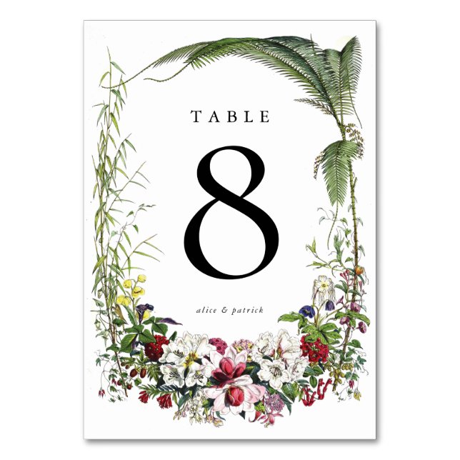 Elegant Modern Botanical Greenery Wedding Table Number (Front)