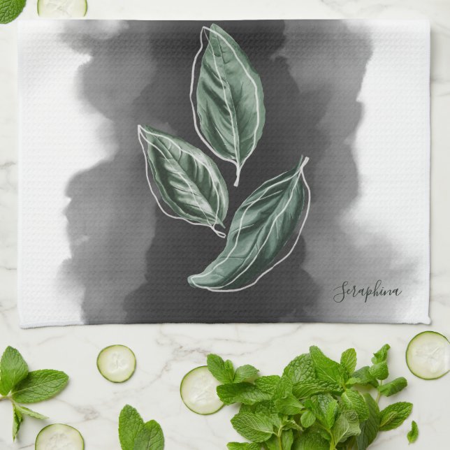 Elegant Modern Botanical Leaves Tea Towel (Folded)