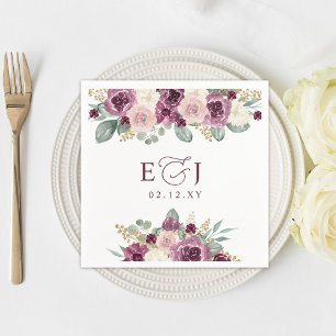 Elegant Modern Botanical Plum Floral Wedding Napkin