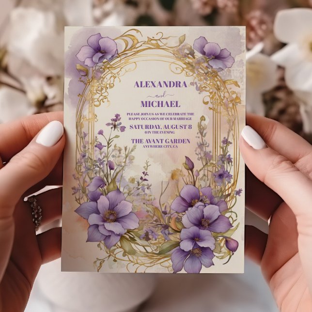 Elegant Modern Botanical Purple Floral Wedding Invitation (Creator Uploaded)