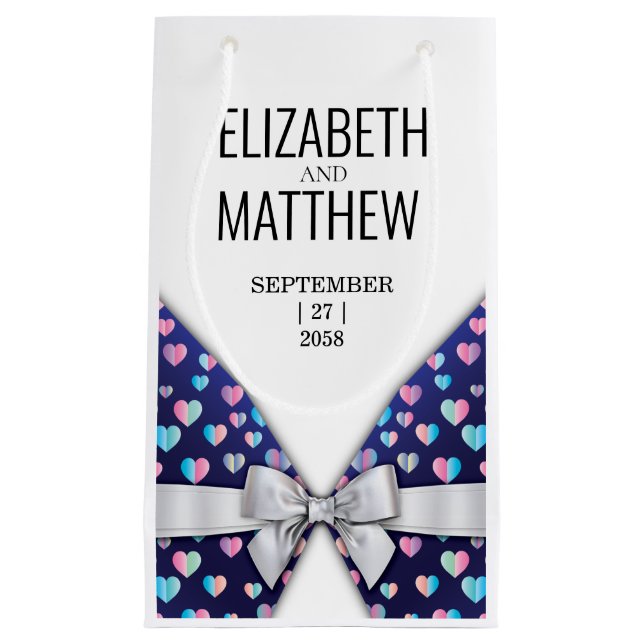 Elegant Modern Bow and Heart Speckles Design Small Gift Bag (Front)