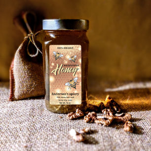 Elegant modern bright Sparkle bees honey jar label