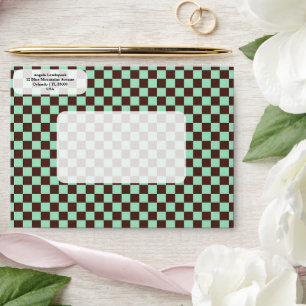 Elegant, Modern Brown & Bright Green Checkered Envelope