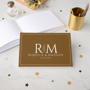Elegant Modern Brown Monogram Botanical Accent Guest Book