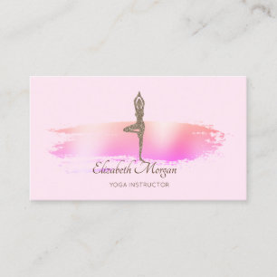 Elegant Modern Brush Stroke Glitter Yoga Girl Pink Business Card