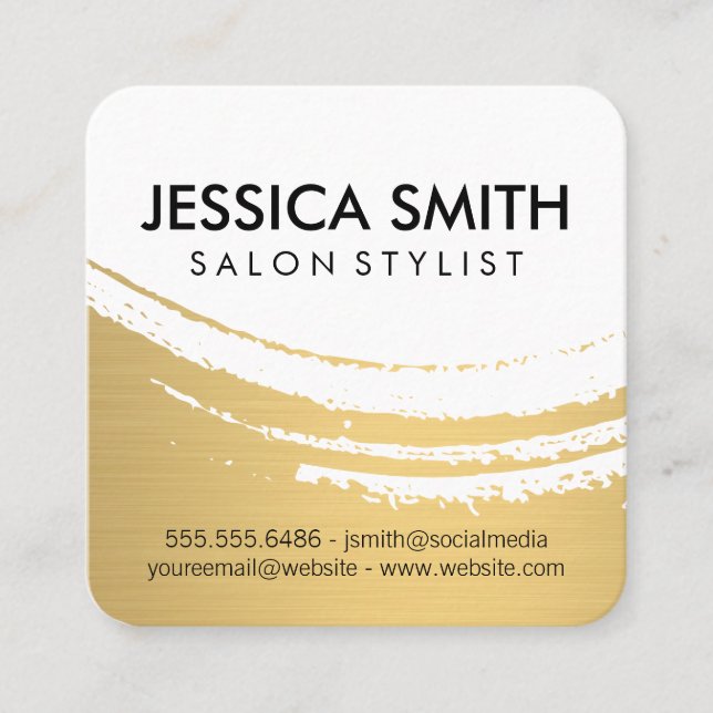 Elegant Modern Brushed Gold Square Business Card (Front)