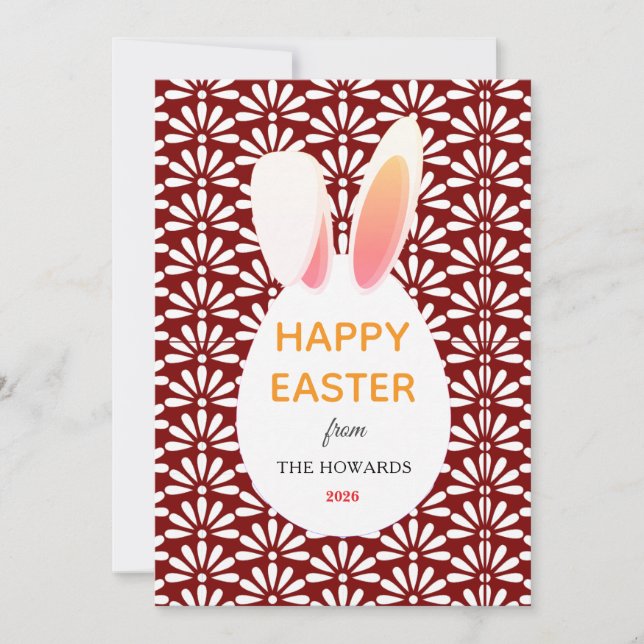 Elegant Modern Bunny Patterns Happy Easter Photo Holiday Card (Front)