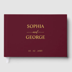 Elegant Modern Burgundy and Gold Wedding Guest Book