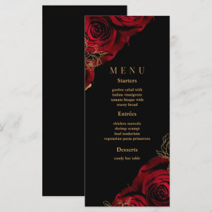 Elegant  Modern Burgundy Black Gold Wedding Menu