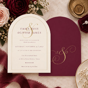 Elegant Modern Burgundy Champagne Arch Wedding Invitation