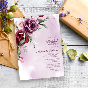 Elegant Modern Burgundy Floral Bridal Shower Invitation