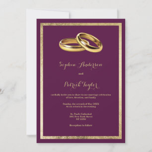 Elegant modern burgundy gold rings Wedding Invitation