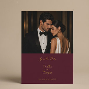 Elegant Modern Burgundy Photo Save The Date