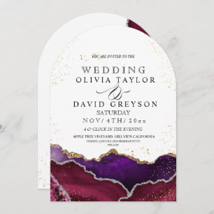Elegant Modern burgundy purple gold Agate Wedding Invitation