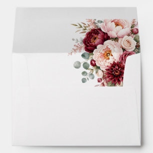Elegant Modern Burgundy & Rose Floral Wedding Envelope