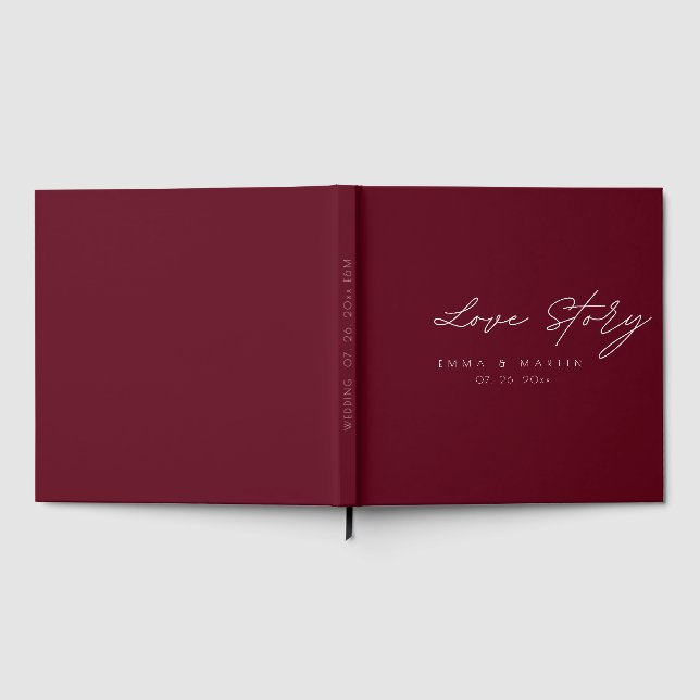 Elegant & modern Burgundy Script  Wedding Guest Book (Full)