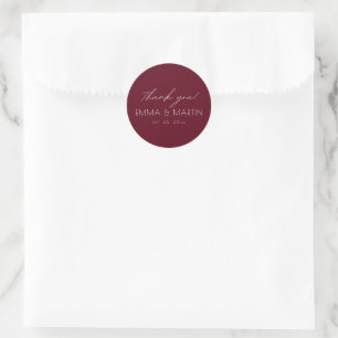 Elegant & modern Burgundy Thank you Wedding Classic Round Sticker