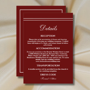 Elegant Modern Burgundy Wedding Details Enclosure Card