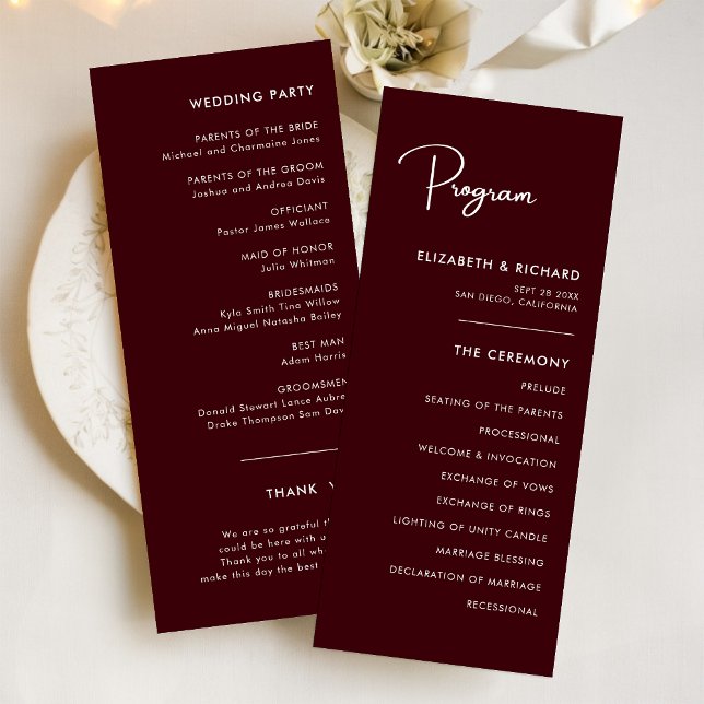 Elegant & Modern Burgundy Wedding Program (Creator Uploaded)