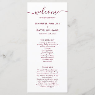 Elegant Modern Burgundy Wedding Program Programme