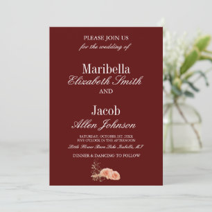 Elegant Modern Burgundy & White Rose Wedding Invitation