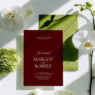 Elegant Modern Burgundy & White Wedding Invitation