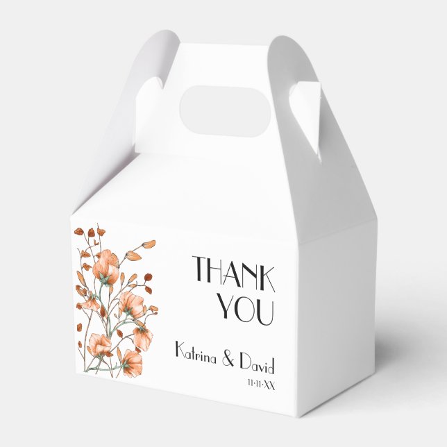 Elegant Modern Burnt Orange Floral Thank You Favour Box (Front Side)