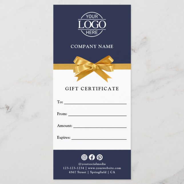 Elegant Modern Business Gift Certificate with Logo (Front)
