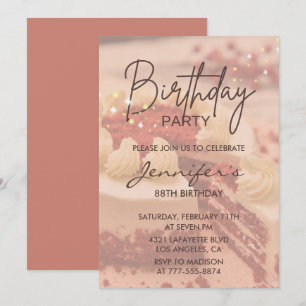 Elegant Modern Cake Sparkle 88th birthday Invitation