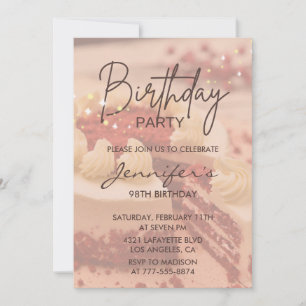 Elegant Modern Cake Sparkle 98th birthday Invitation