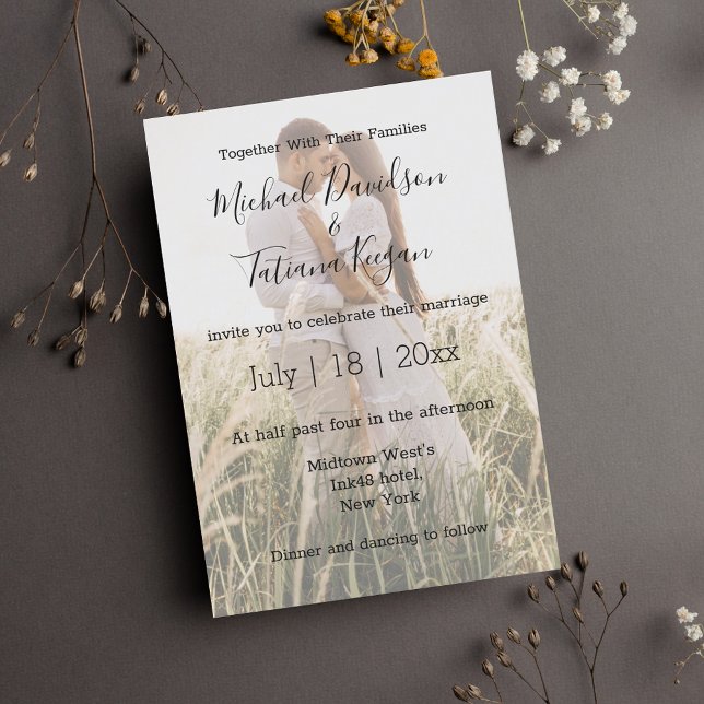 elegant modern calligraph  photo overlay wedding invitation (Creator Uploaded)