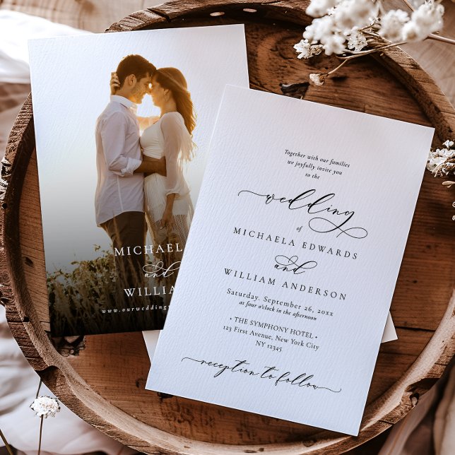 Elegant Modern Calligraphy 2-Photo Wedding Invitation (Creator Uploaded)