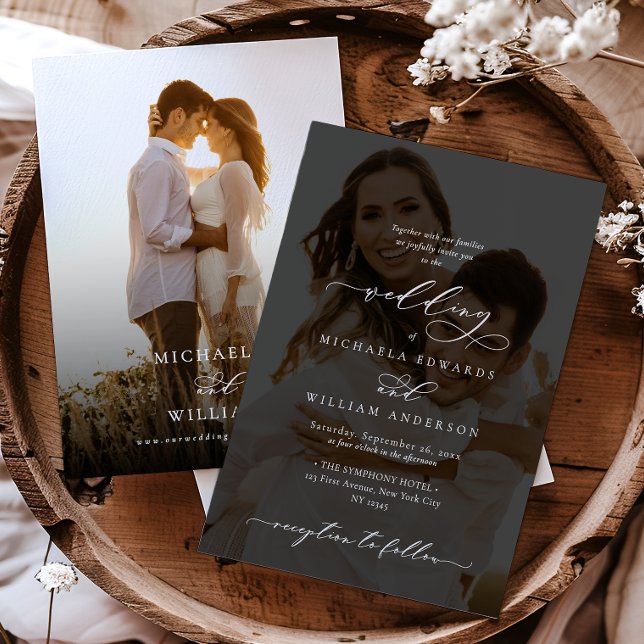 Elegant Modern Calligraphy 2-Photo Wedding Invitation (Creator Uploaded)