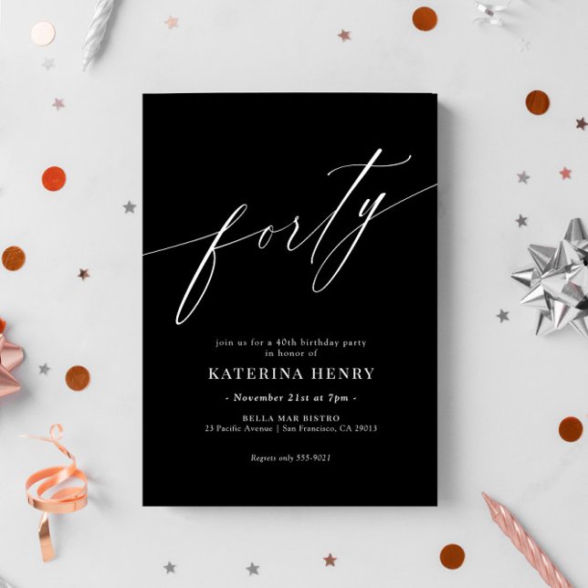 Elegant Modern Calligraphy 40th Birthday Invitatio Invitation (Creator Uploaded)