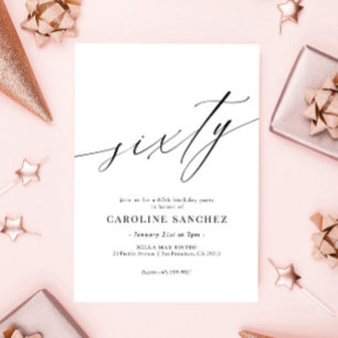 Elegant Modern Calligraphy 60th Birthday Invitation