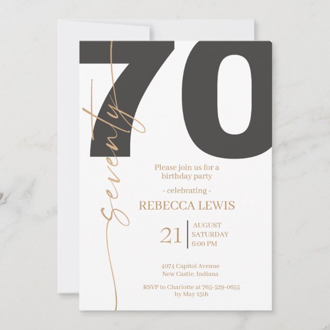 Elegant Modern Calligraphy 70th Adult Birthday Invitation (Front)