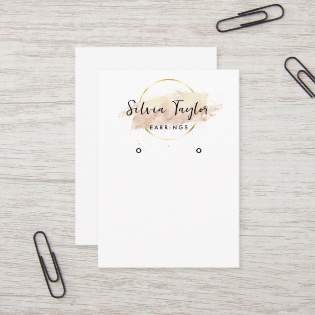 Elegant Modern Calligraphy Art Earring Display Business Card (Front/Back In Situ)