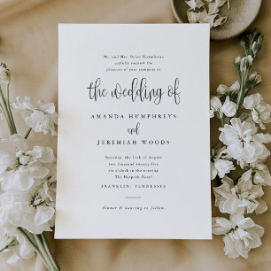 Elegant Modern Calligraphy Black and White Wedding Invitation