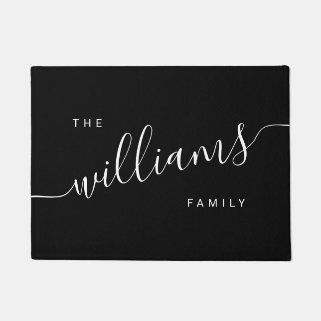 Elegant modern calligraphy black & white doormat (Front)