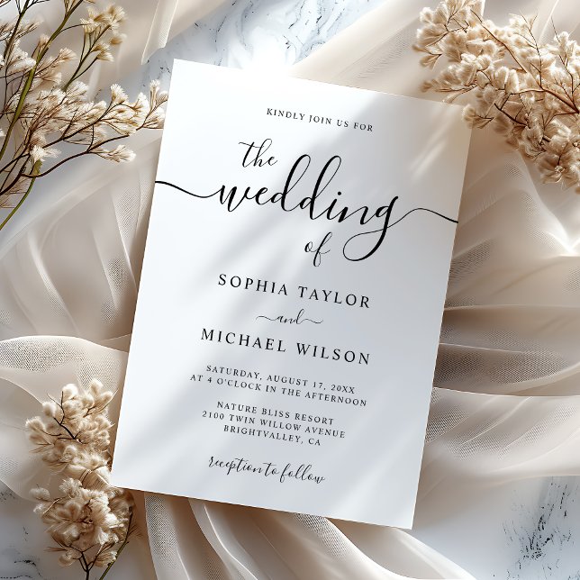 Elegant Modern Calligraphy Black & White Wedding Invitation (Creator Uploaded)