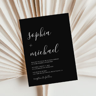 Elegant Modern Calligraphy Black & White Wedding Invitation