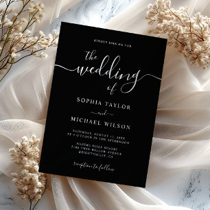 Elegant Modern Calligraphy Black & White Wedding Invitation