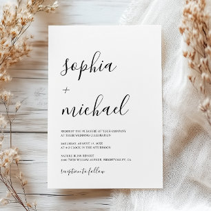 Elegant Modern Calligraphy Black & White Wedding Invitation