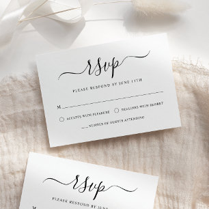 Elegant Modern Calligraphy Black & White Wedding RSVP Card