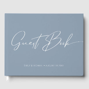 Elegant Modern Calligraphy Dusty Blue Wedding   Guest Book
