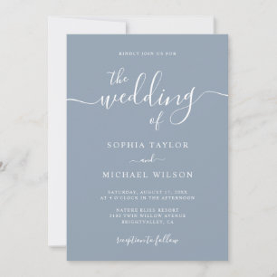 Elegant Modern Calligraphy Dusty Blue Wedding Invitation