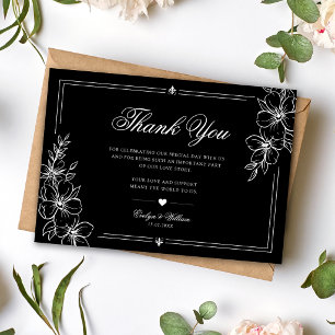 Elegant Modern Calligraphy Floral Black Wedding Thank You Card